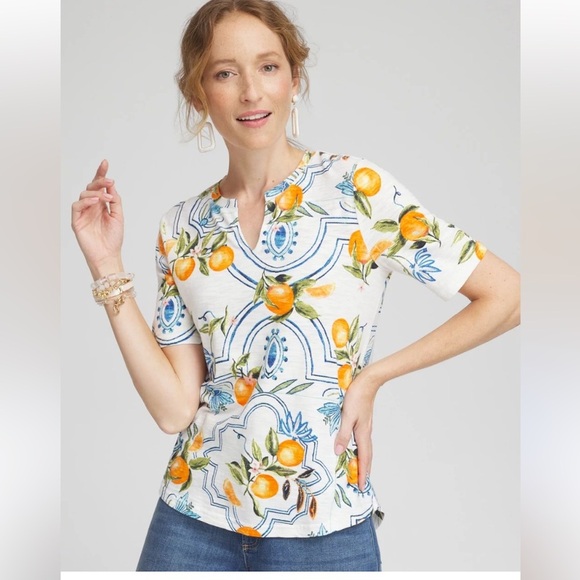Chico’s notch neck tropical print tee women XL - Picture 3 of 8